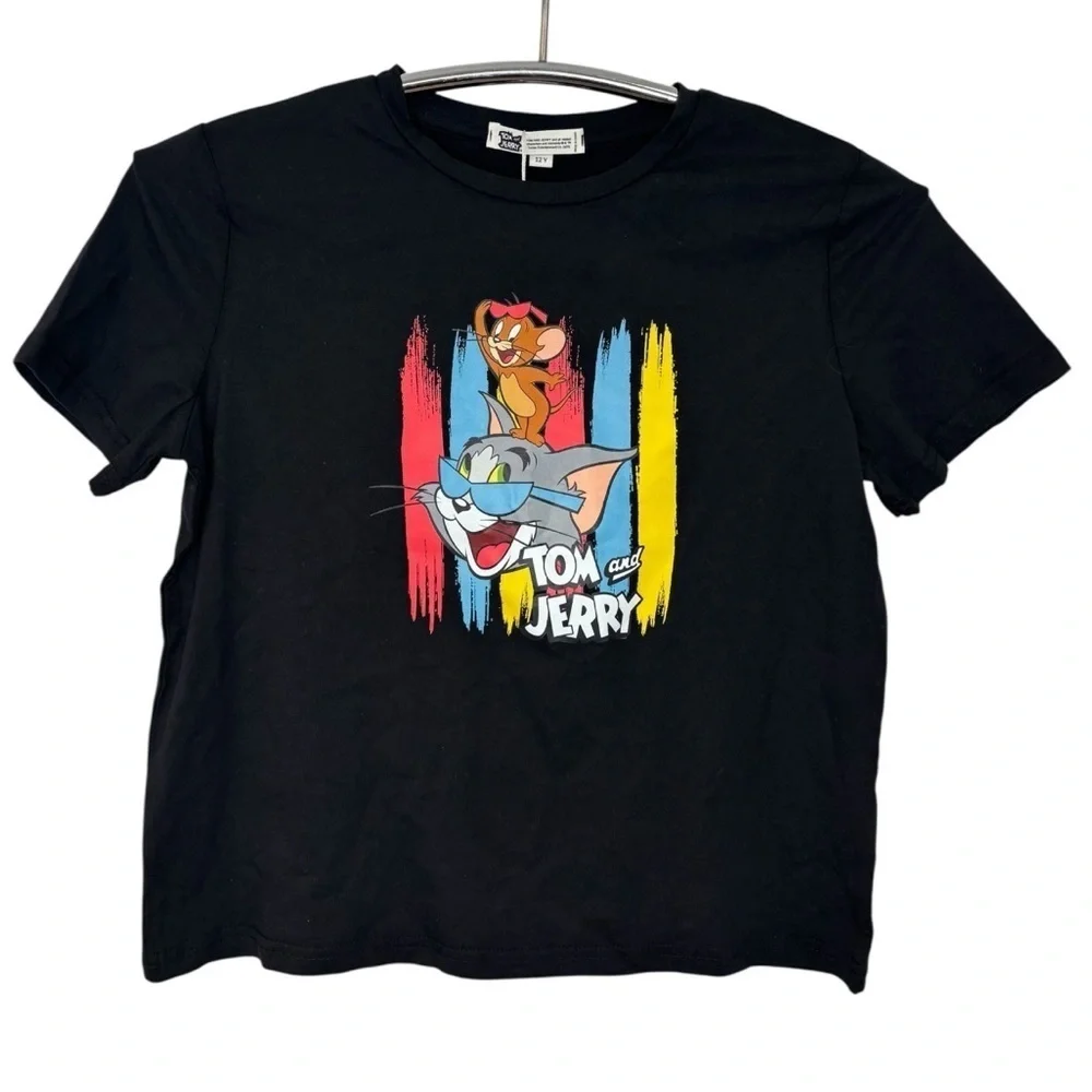 NWT SHEIN X Tom and Jerry Collab Kids  Black Tee
